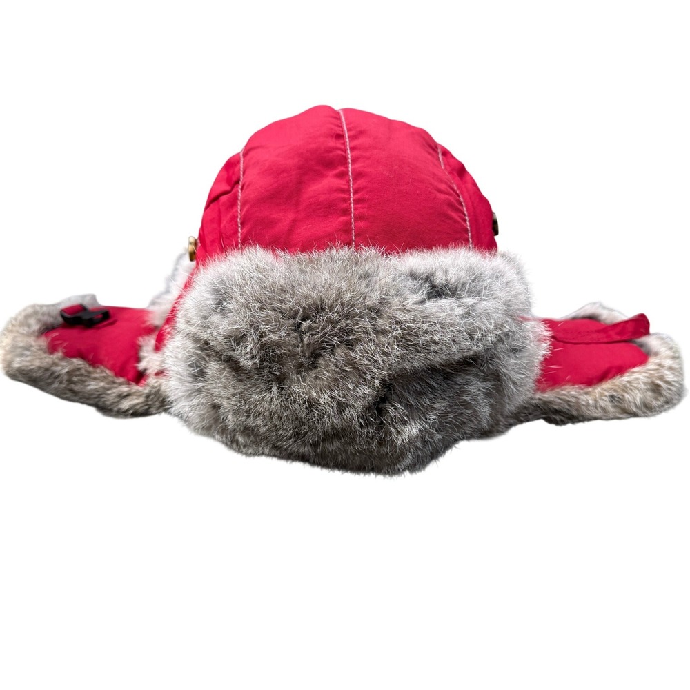Mad Bomber Trapper Aviator Hat Mens XL Red Real Rabbit Fur Trim Winter EUC
